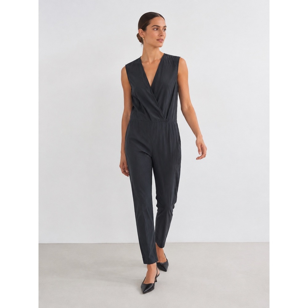 COS Dark Gray Sleeveless Wrap V-Neck Tapered Leg Jumpsuit Size 40 US 10 Scandi